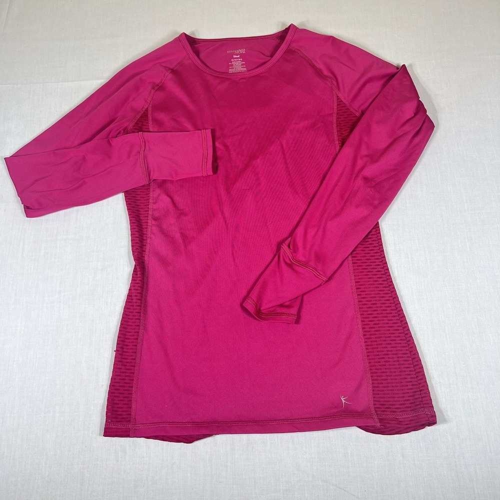 Danskin Now Womens XS Pink Fitted Athletic Top Long Sleeve Thumbholes Activewear